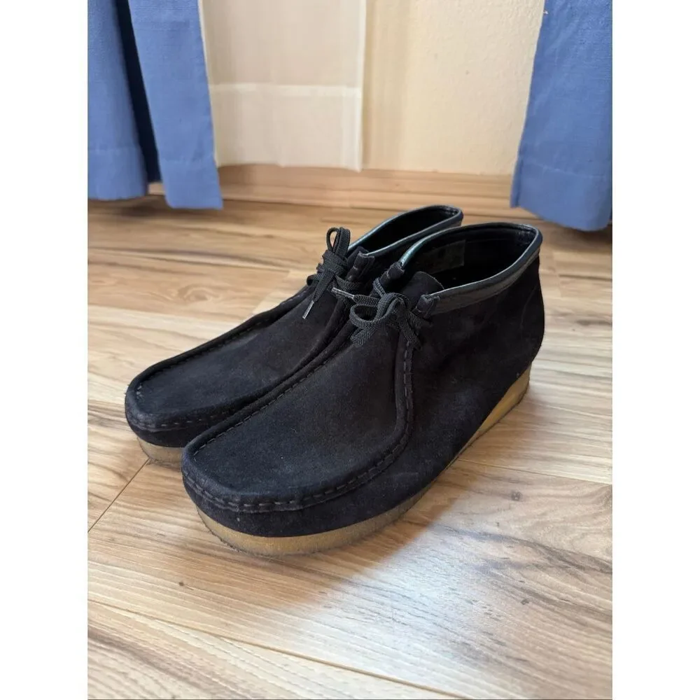 Clarks Mens Black Original Wallabee Lace Up Leather Suede Chukka Boat Shoe Size